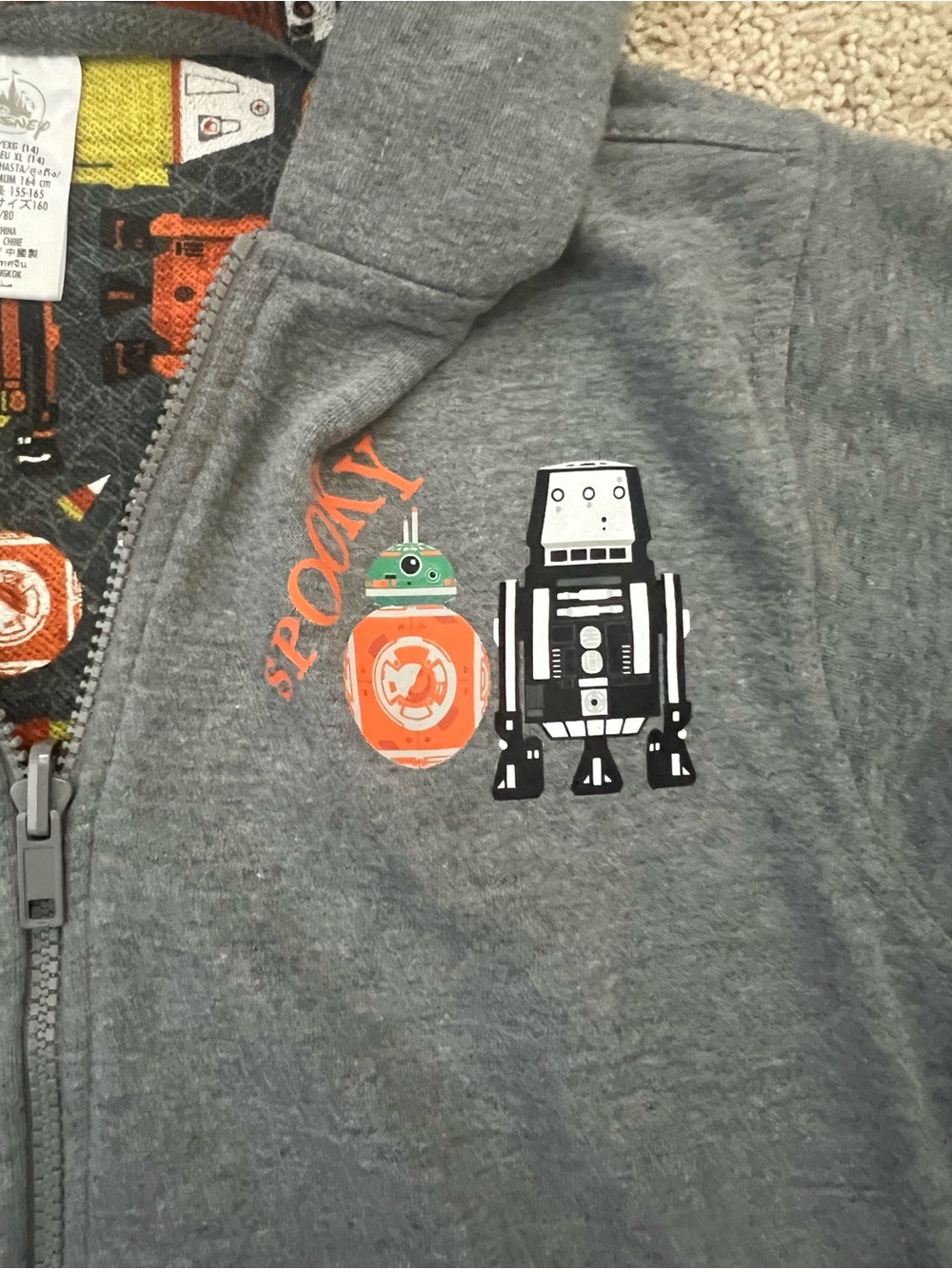Disney Star Wars Kids Size XL Halloween Print R2D2 Full Zip Hooded Sweatshirt - Picture 3 of 7